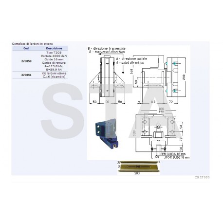 Support de patin pour guide de 16 mm 4000 kg -T305
