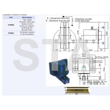 Support de patin pour guide de 16 mm 7000 kg -T306