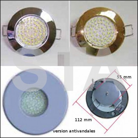 Spot à led avec collerette anti-vandale chrome en 12 VDC